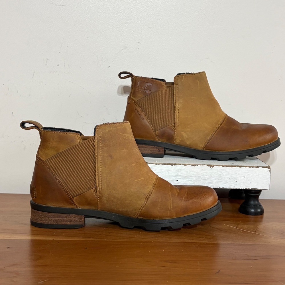 Sorel Emelie Chelsea Waterproof Leather Boots Brown NL2671-224 Womens 7
